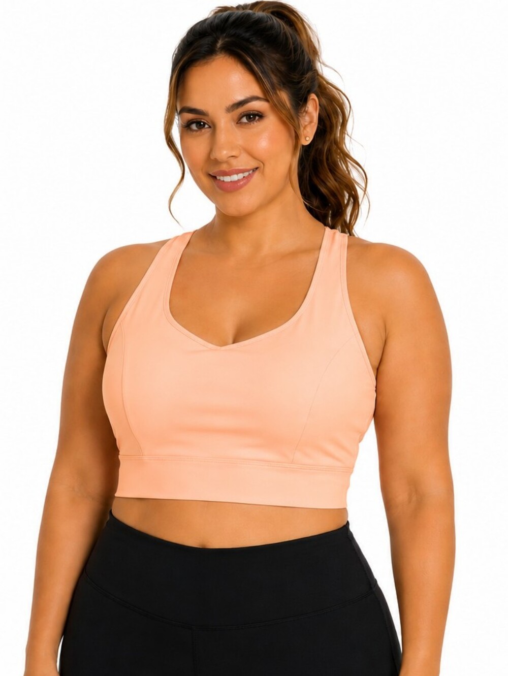 AS ROSE RICH Strappy Back Peach Sports Bra - Women's Activewear
